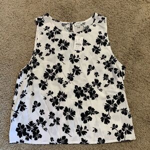NWT J. Crew Black and White Sleeveless Floral Blouse Large